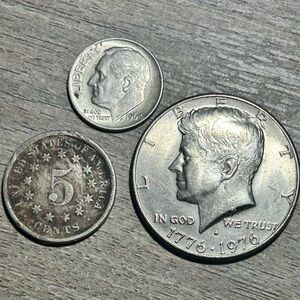 3 Coin Lot 1964 Silver Roosevelt Dime 1976 Kennedy Half 1882 Shield Nickel